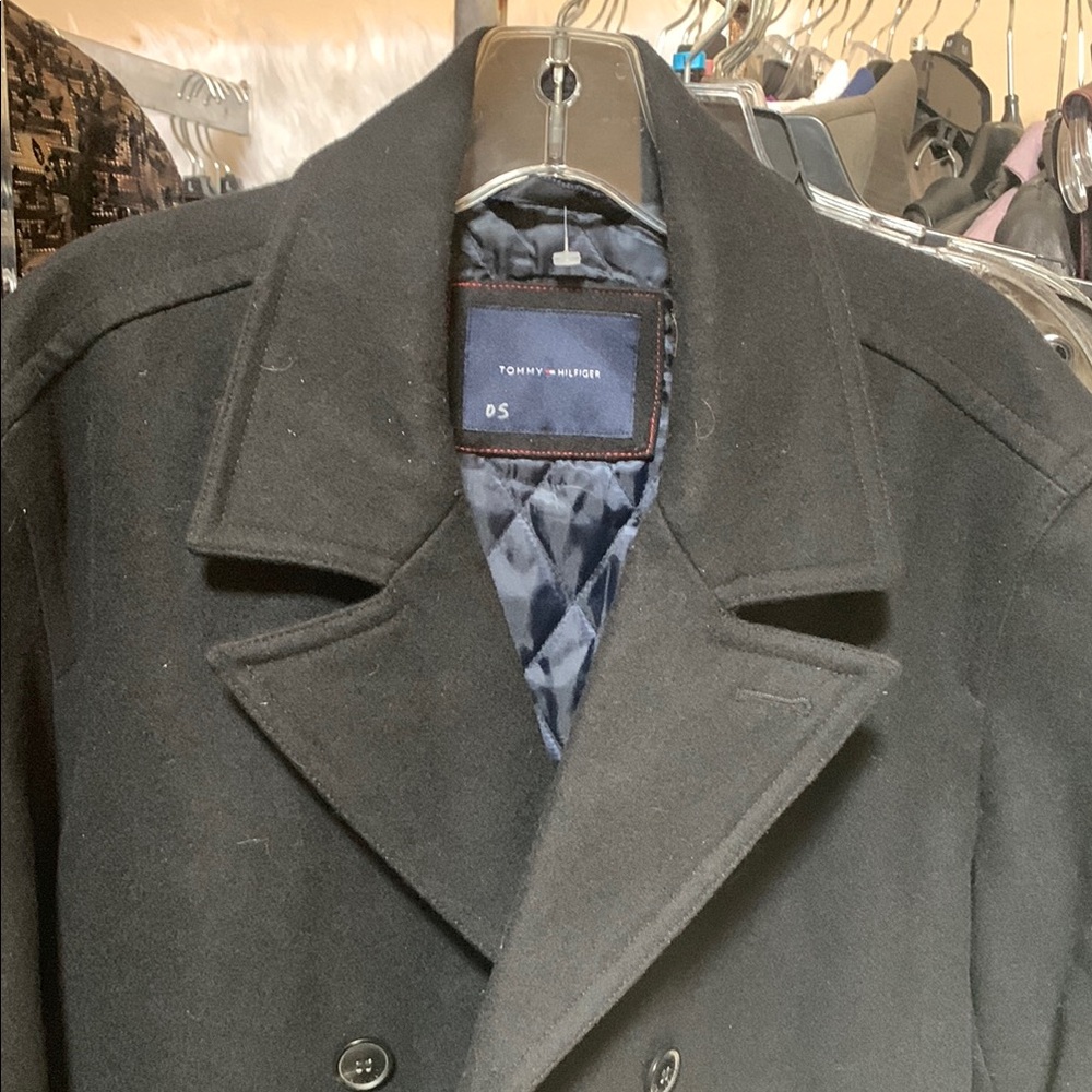 Tommy Hilfiger Black Pea Coat Classic Wool Design